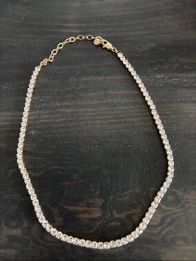 Delicate Gold Tennis Necklace with Clear Crystals